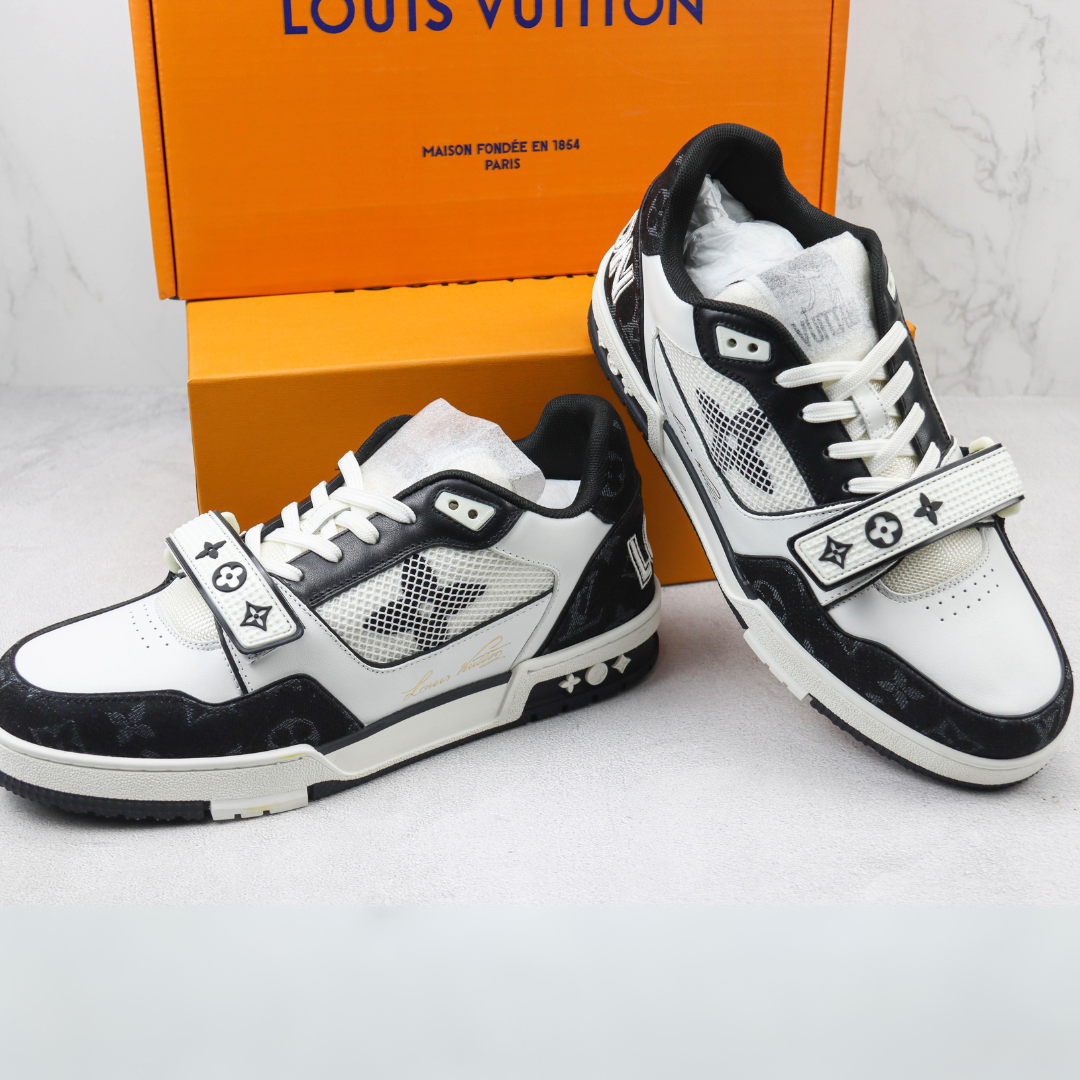 Louis Vuitton Trainer Velcro Strap Monogram Denim Black White